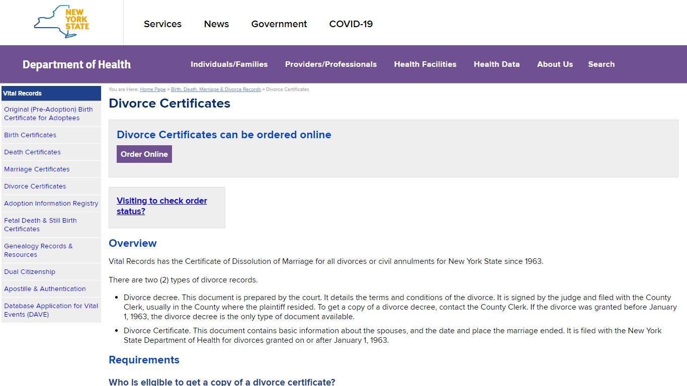 Divorce Certificates - New York State Department of Health